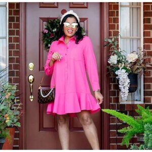 NWT Tuckernuck Hot Pink Crepe Callahan Shirt Dress (Size XS)